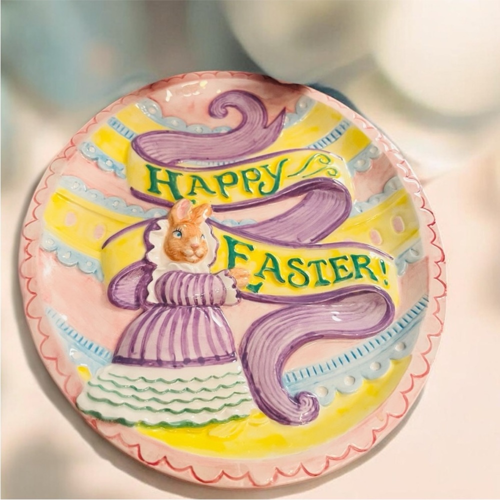 Easter Celebration Ceramic Plate - Pink, Yellow, Purple - Picture 1 of 1